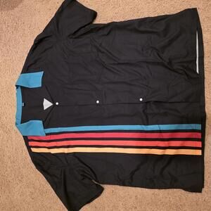 Retro Bowling Shirt 4XL Men's Black Short Sleeve Casual Shirt with Multi-Color